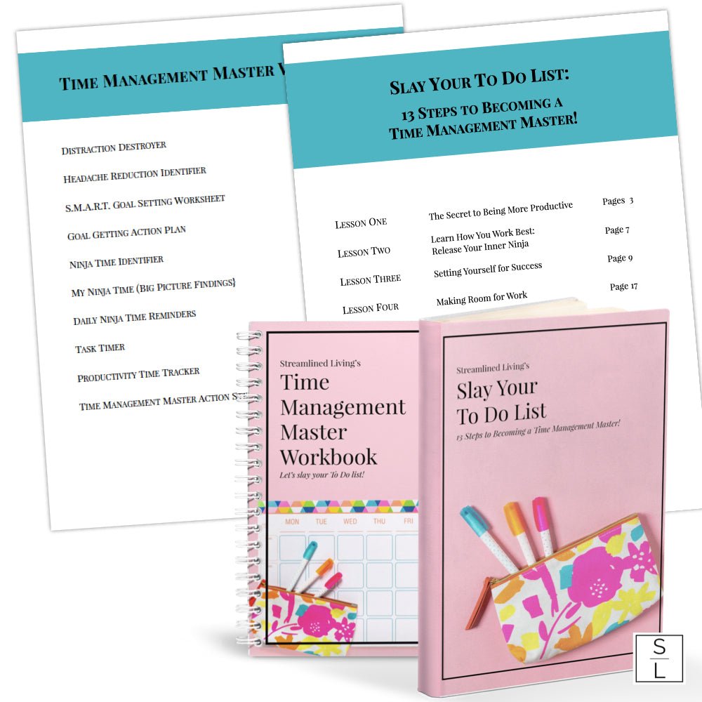 productivity book and workbook in lower corner with image of table of contents in the background