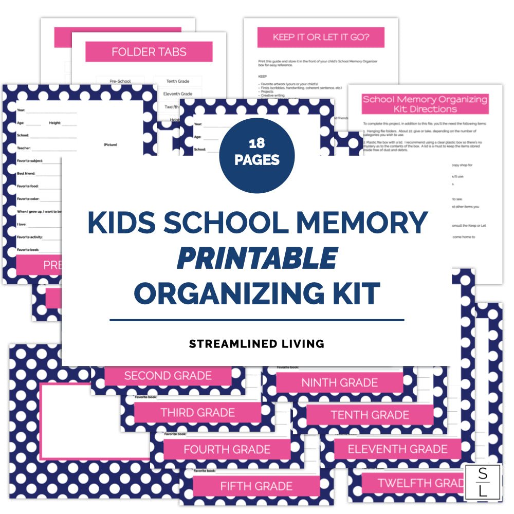 pages of navy polka dot and pink school and childhood memory keeping kit