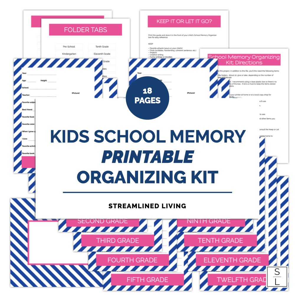 navy stripe and pink school and childhood memory keeping kit