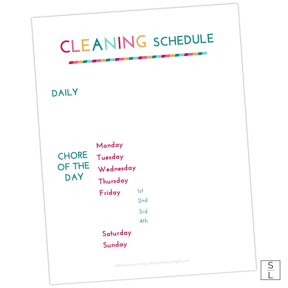 bright and cheery printable cleaning schedule page