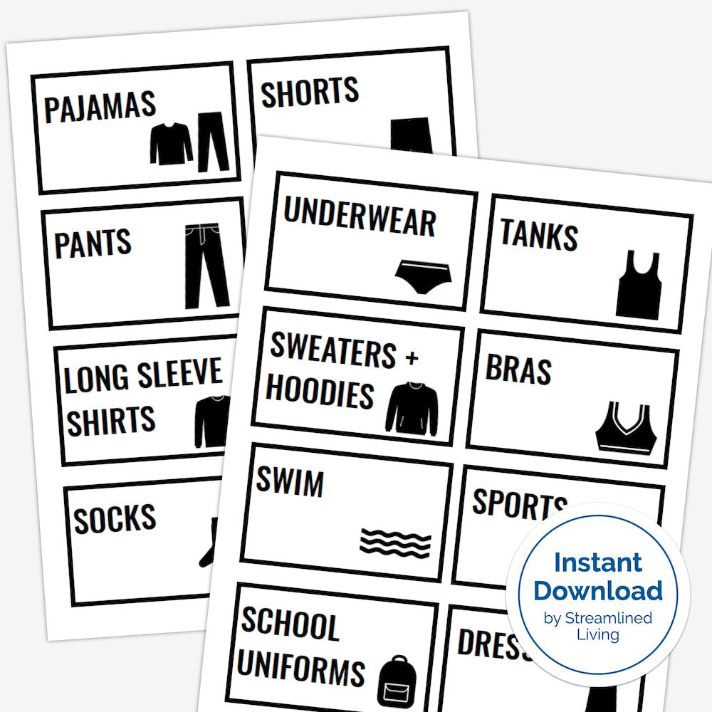 printable clothing organizing labels with pictures