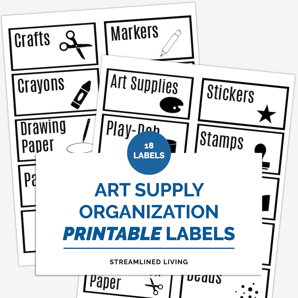 printable school supply and arts and crafts labels with pictures for non-readers