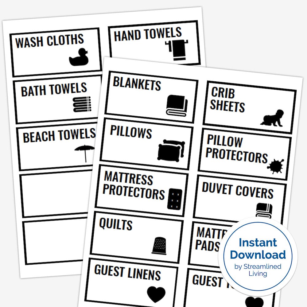 printable linen closet organizing labels with pictures for non readers