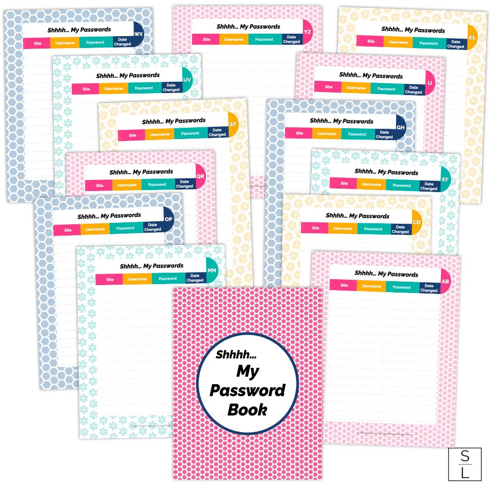 rainbow color scheme geometric password tracker printable