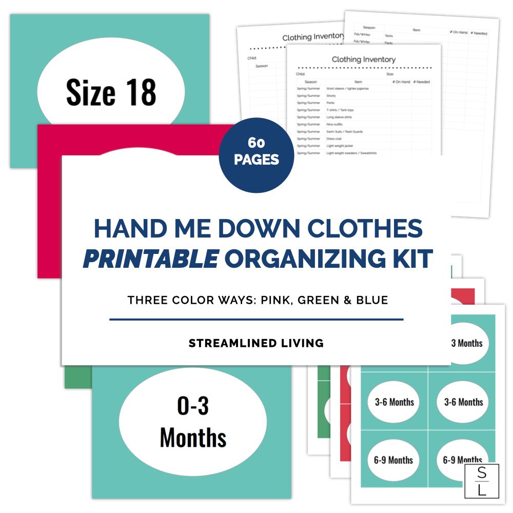 printable hand me down clothing organizing kit- images of kit pages