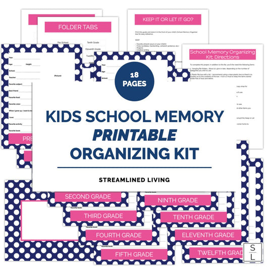 pages  of navy polka dot and pink school and childhood memory keeping kit