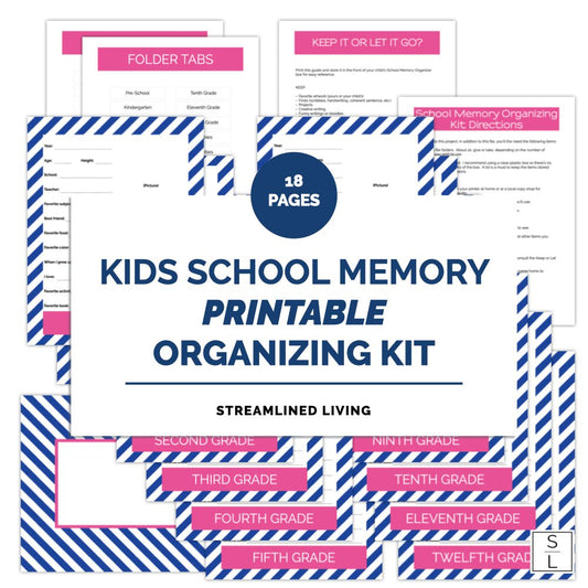 navy stripe and pink school and childhood memory keeping kit