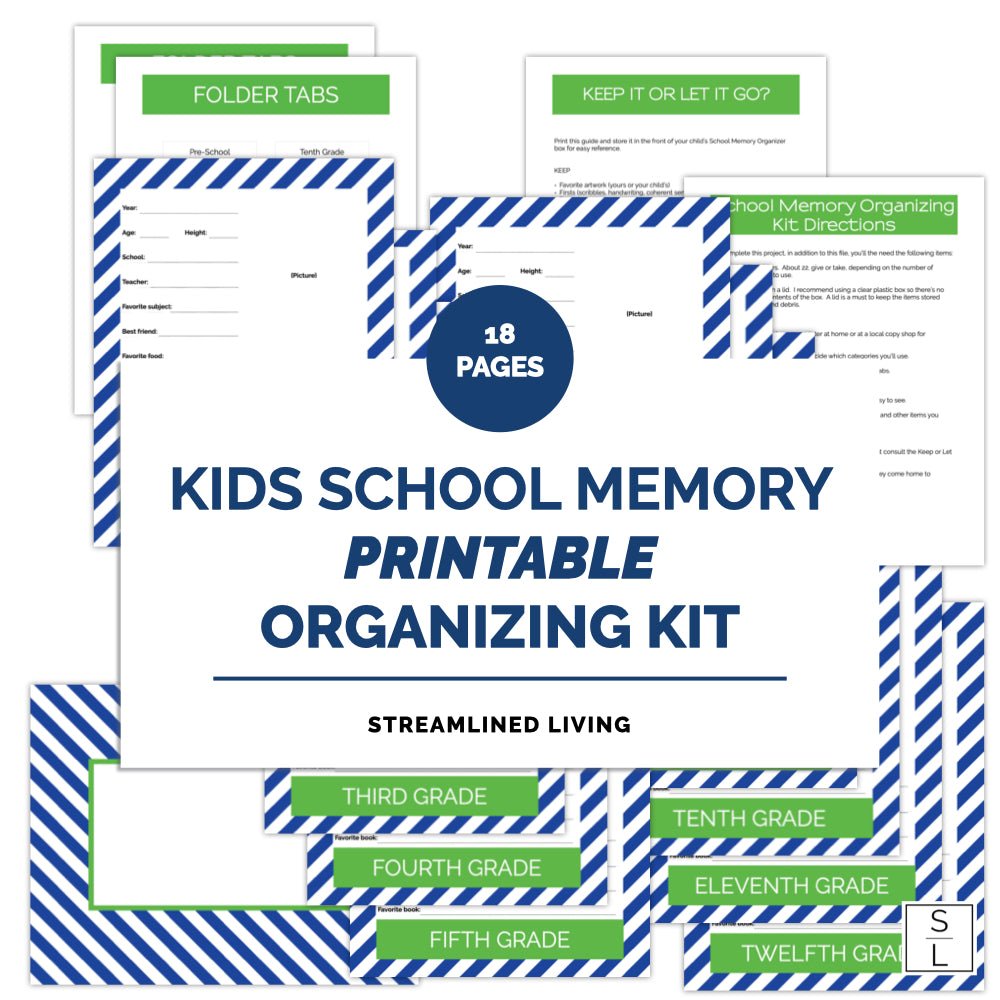 navy stripe and green accent school and childhood memory keeping kit
