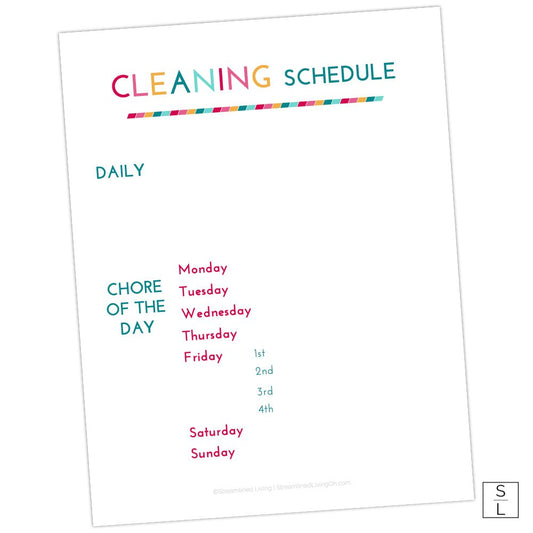 bright and cheery printable cleaning schedule page