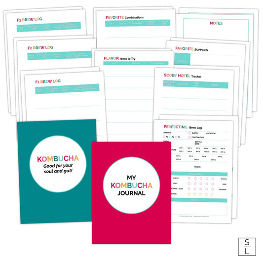 printable kombucha journal page images against white background