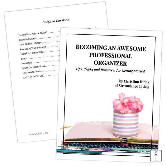 book cover with flowers in striped round container atop colorful books and folders with table of contents page behind atop white backgroun