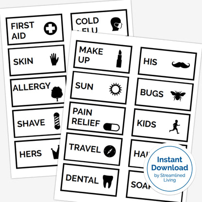 printable bathroom organizing labels with icons