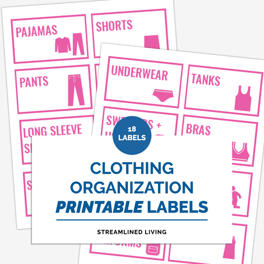 pink clothing organizing labels with pictures