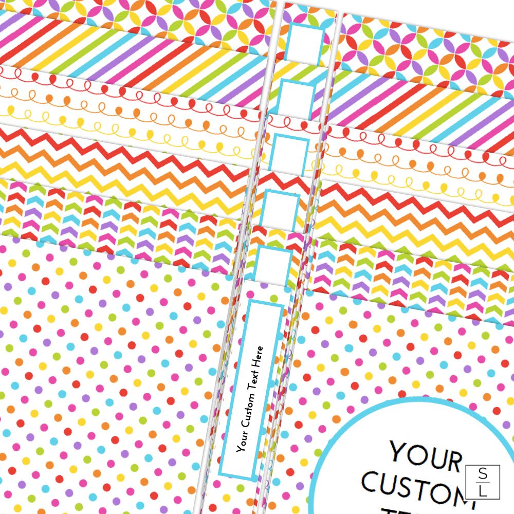 bright rainbow patterned printable binder and planner cover sets