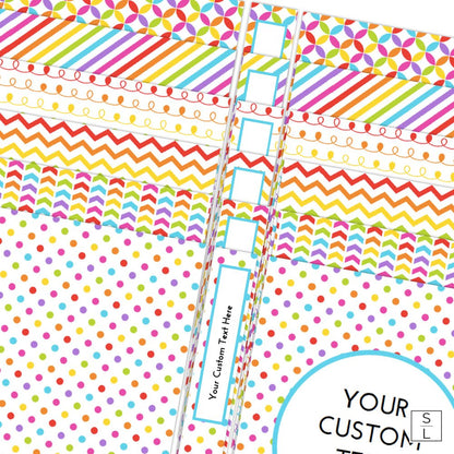 bright rainbow patterned printable binder and planner cover sets