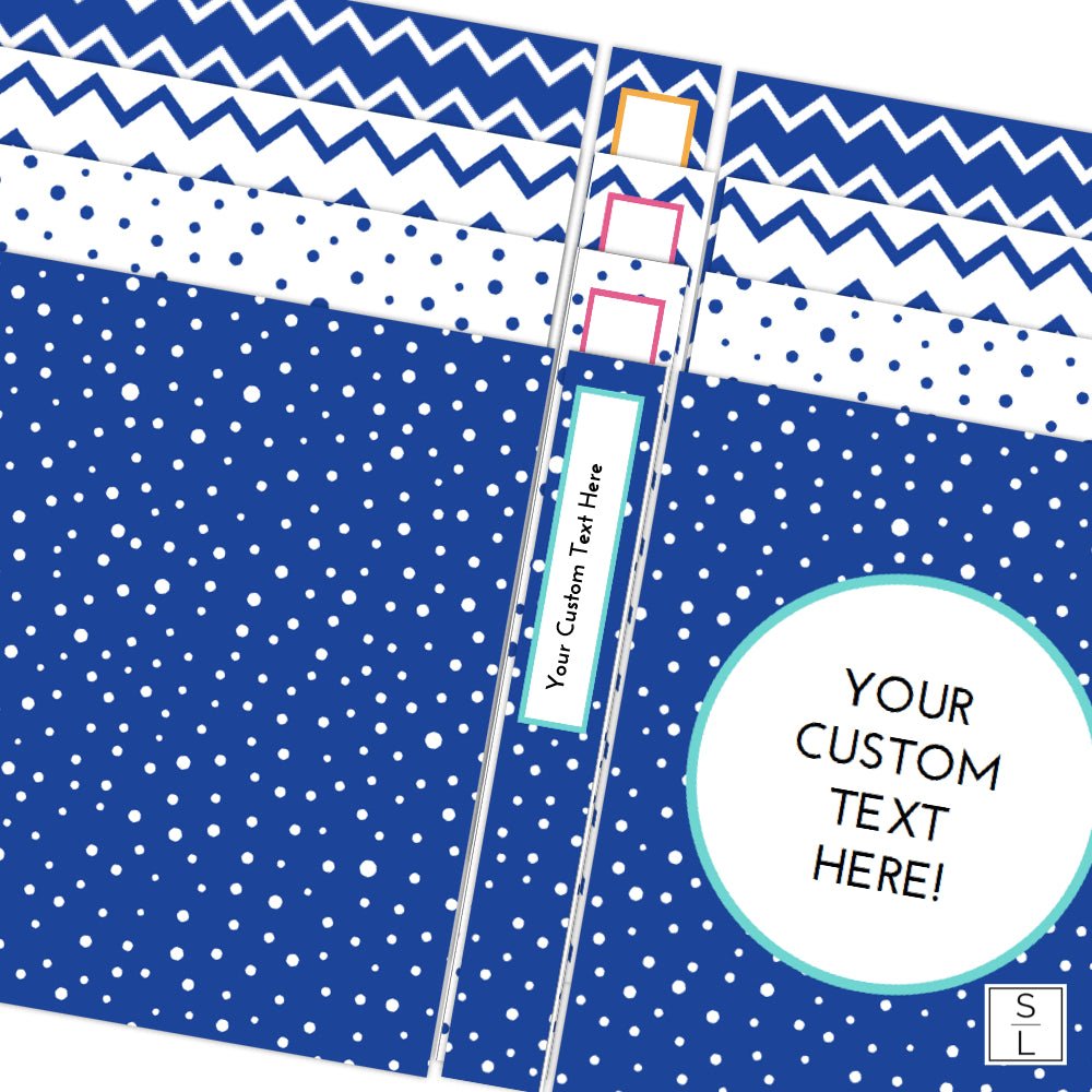 blue and white patterned printable binder and planner cover sets