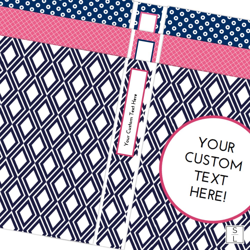 navy and pink patterned printable binder and planner cover sets