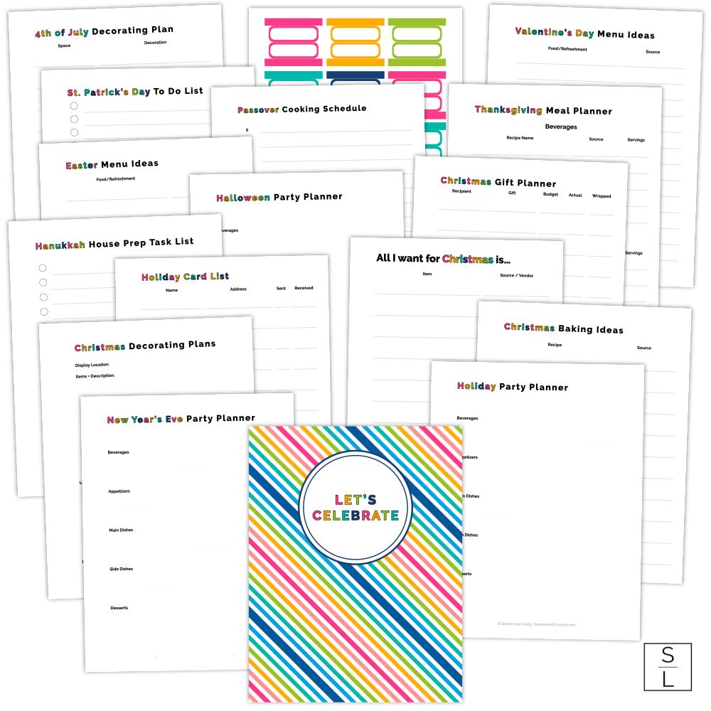 printable bright rainbow color scheme holiday celebration planner