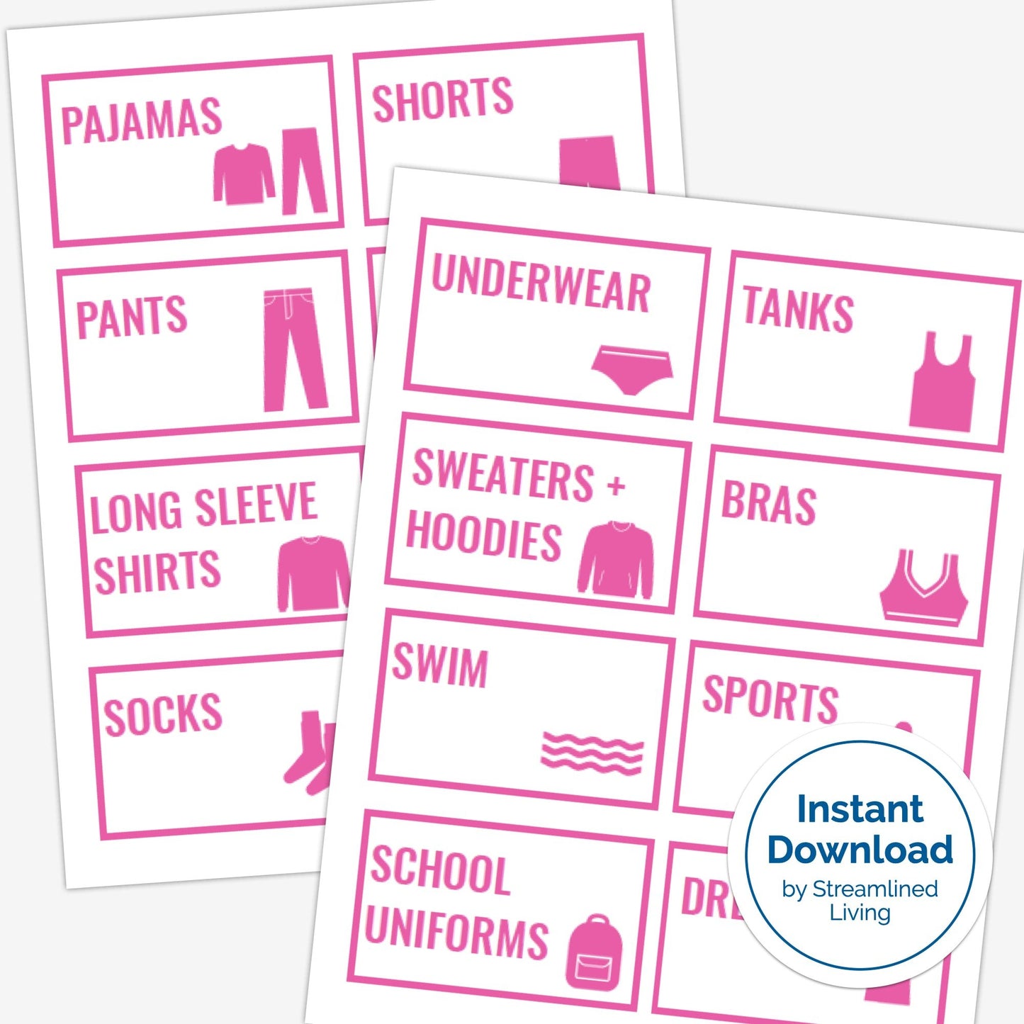 pink clothing organizing labels with pictures