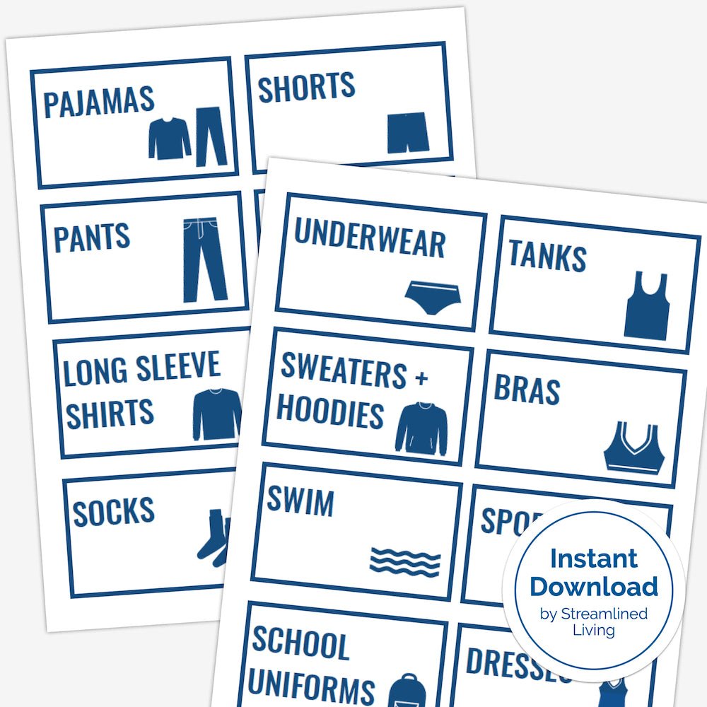 printable blue clothing organizing labels