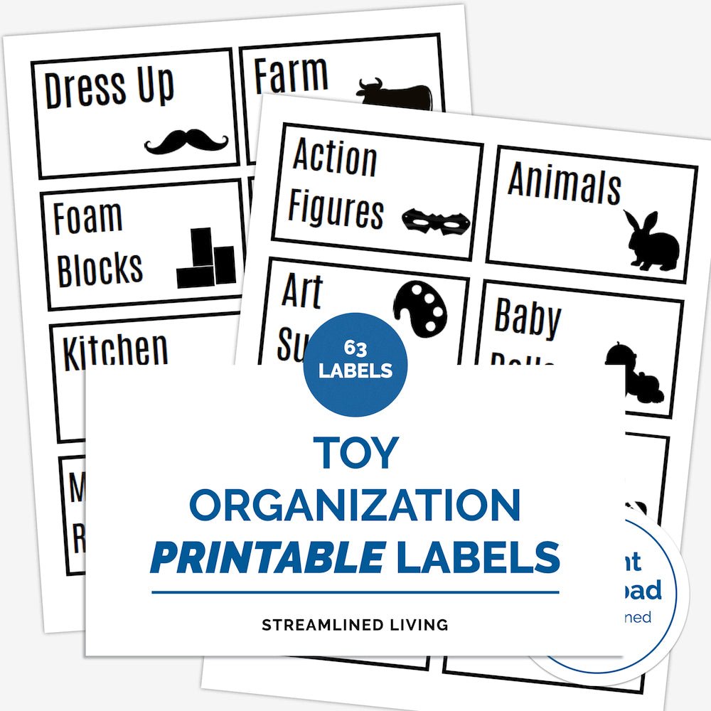 printable toy playroom organizing labels with pictures for non-readers for an organized home