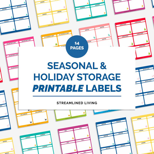 printable holiday and seasonal decoration storage labels for home organization