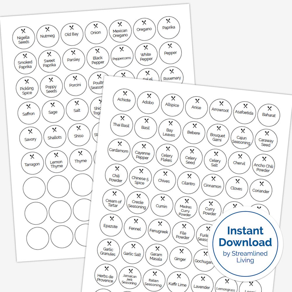 printable spice jar labels for an organized kitchen
