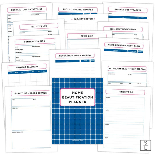 pink and blue printable binder for home renovations and decorating projects