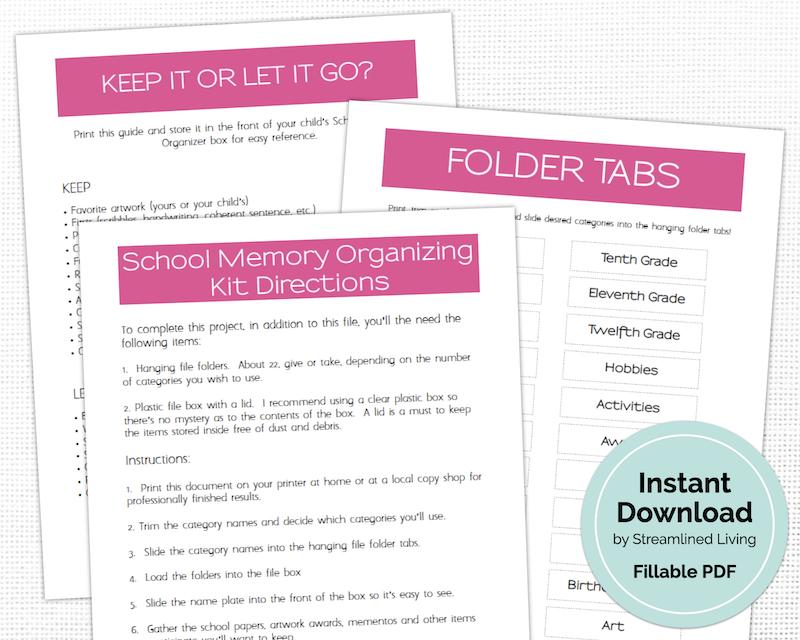 printable kid school memory organizing and storage kit