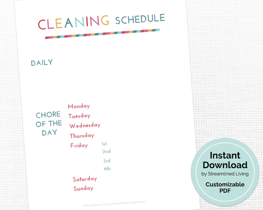 customizable cleaning planner page