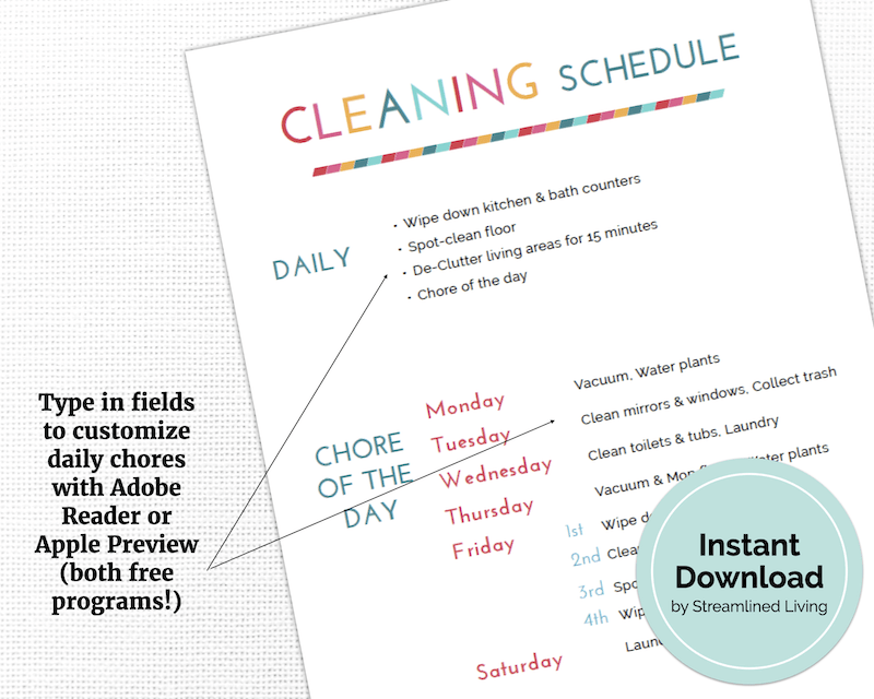 customizable weekly cleaning schedule planner page